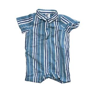 Nice HANNA ANDERSSON BLUE STRIPE MUSLIN COLLARED ROMPER 60 (3-6 months) $48 Good
